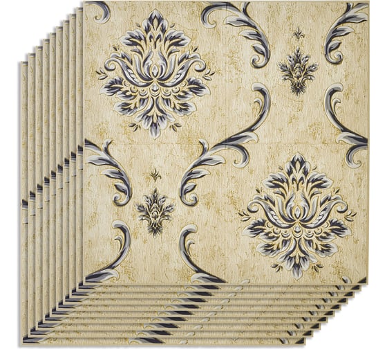 Комплект 10 шт 3D панель для стен LAKO DECOR, Барокко цвет Бежево-серый, 70x70см, толщина 6мм LKD-5-XY-A02-КО-MEGA10
