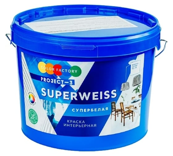 Краска ФАБРИКА ЦВЕТА ВД-АК-Project-3 супербелая SUPERWEISS 14 кг ТД000003338