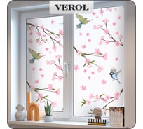 Пленка солнцезащитная для окон Verol "Сакура и птицы" самоклеящаяся, витражная матовая, 1 рулон 55x152 см ПО_0055/WB