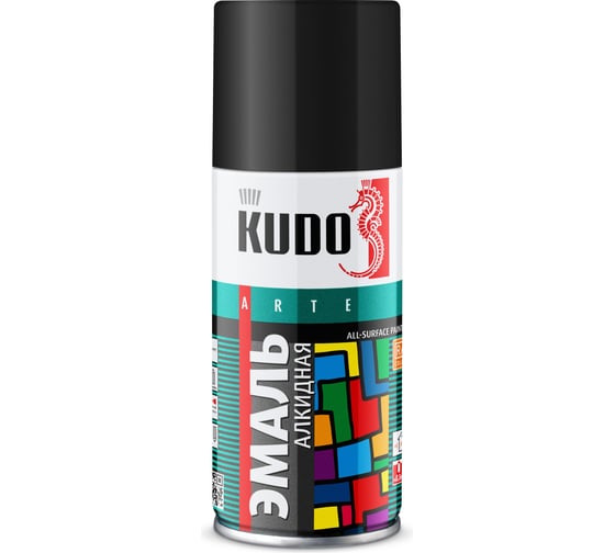 Эмаль универсальная KUDO черная глянцевая RAL-9005 210 мл KU-1002.1