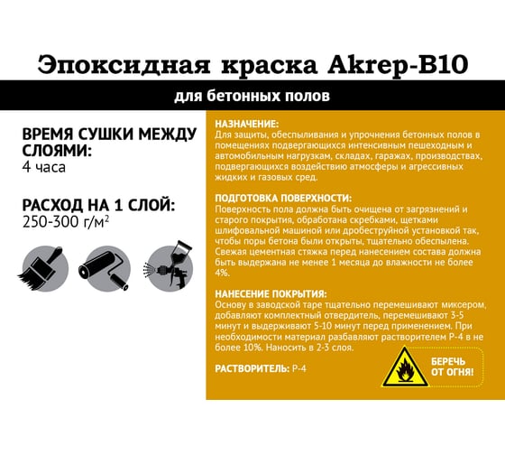 Эпоксидная краска для бетонных полов Акреп 20 кг 0,4 кг серый УТ000010783