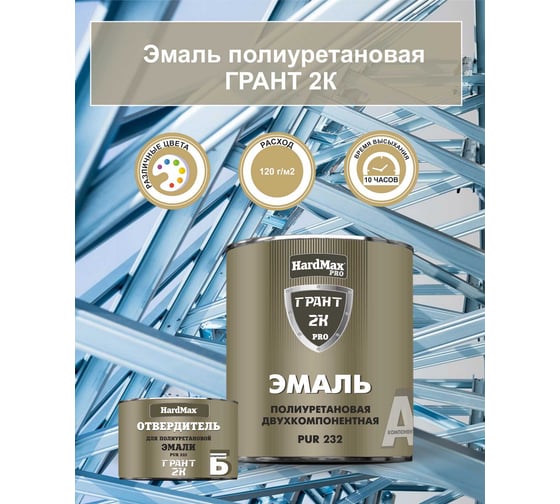 Эмаль полиуретановая HardMax (PUR 232.70 ГЛ) ГРАНТ 2 К PRO RAL 1013 Белая устрица (комплект 2,04 кг) 4690417110292