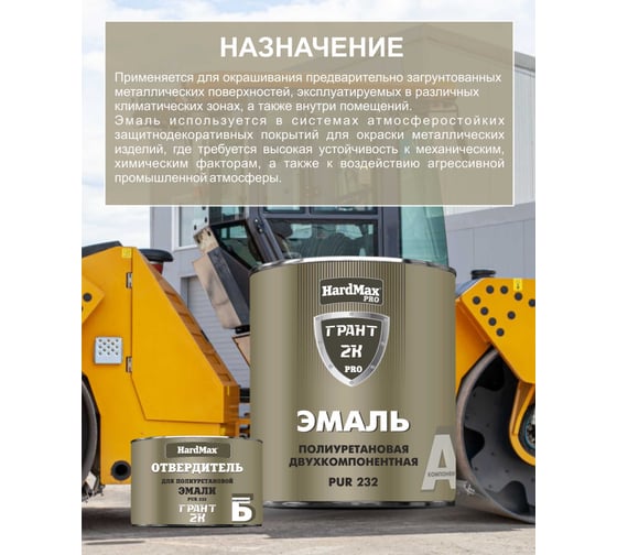 Эмаль полиуретановая HardMax (PUR 232.70 ГЛ) ГРАНТ 2 К PRO RAL 9003 Сигнальный белый (комплект 2,04 кг) 4690417110513