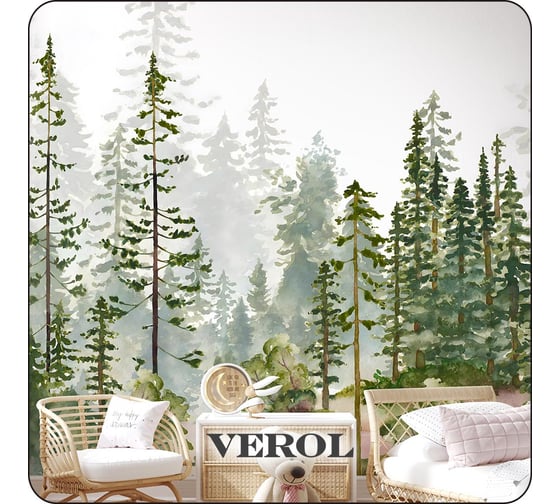Фотообои 3D на стену флизелиновые Verol "Лес акварель" 300x283 см, 8.49 м2, обои в детскую, виниловые, моющиеся 274-ФФО-05914