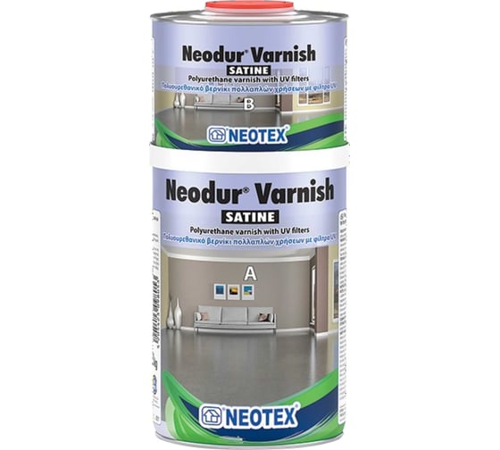 Полиуретановый УФ стойкий прозрачный сатиновый лак NEOTEX Neodur Varnish Satine A+B 1кг (комплект) 11890100