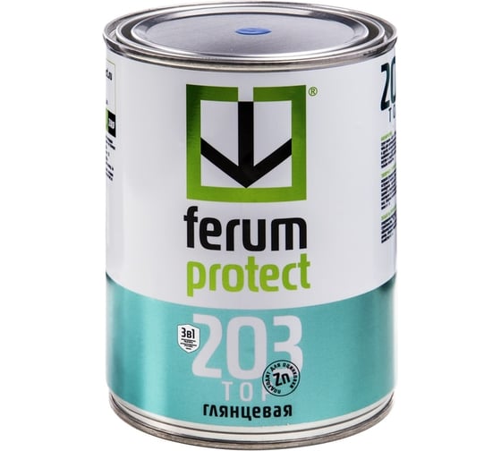 Эмаль-грунт 3-в-1 Ferumprotect 203 Зеленая ГЛЯНЦЕВАЯ быстросохнущая 0,8 кг ЗОР00010446
