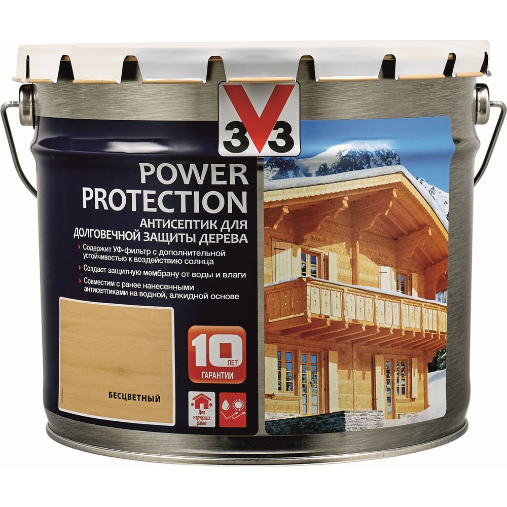 Алкидный антисептик для дерева V33 POWER PROTECTION полуглянец ...