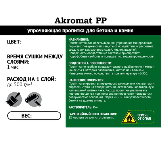 Упрочняющая пропитка для бетона и камня Акромат PP 18 кг УТ000010408
