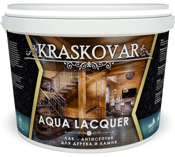 Лак-антисептик для дерева и камня Kraskovar Aqua Lacquer, дуб 9л 1342