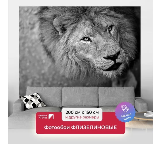 Флизелиновые фотообои на стену ООО Первое ателье животные, "Фото льва скрытой камерой", 200x150 см (ШхВ) pw150466-1