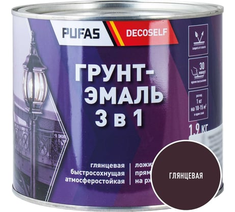 Грунт-эмаль Pufas 3 в 1 шоколадный глянц. Decoself 1,9кг тов-200097
