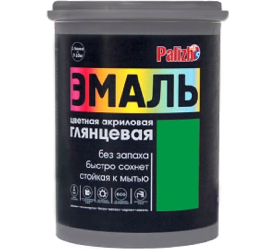 Акриловая эмаль PALIZH глянцевая 606 зеленая 1кг 1/6 11605618 1