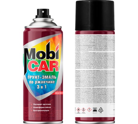 Аэрозольная грунт-эмаль по ржавчине 3 в 1 Mobicar 520 мл, чёрный глянцевый 0528-01 MC