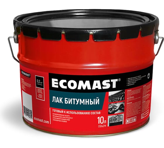 Битумный лак ECOMAST 10л, металлическая упаковка 24624