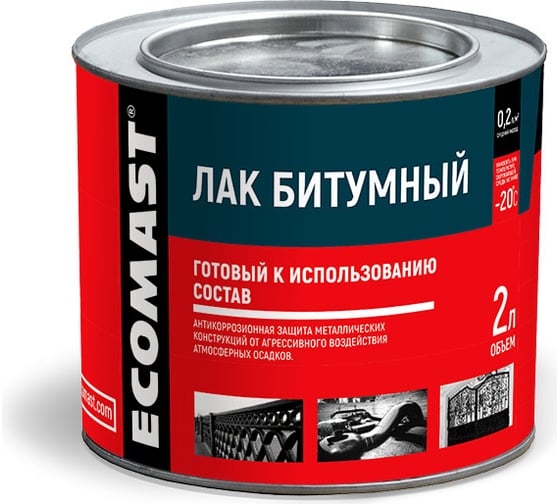 Битумный лак ECOMAST 2л, металлическая упаковка, 6шт 24595
