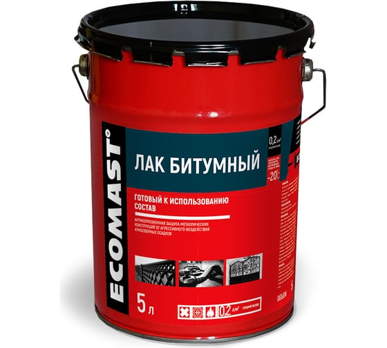 Битумный лак ECOMAST 5 л, металлическая упаковка 24605