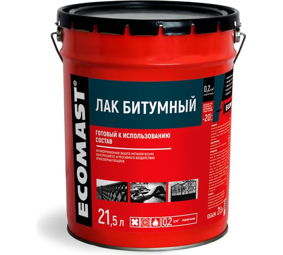 Битумный лак ECOMAST 21,5 л, металлическая упаковка 24639