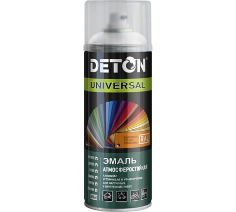 Аэрозольная эмаль Deton универсальная Белая глянцевая RAL 9003 UNIVERSAL 520 мл 126898 DTN-A46786