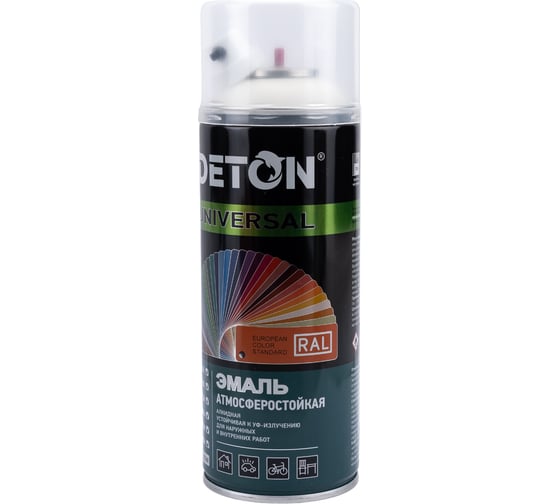 Аэрозольная эмаль Deton универсальная Белая глянцевая RAL 9003 UNIVERSAL 520 мл 126898 DTN-A46786