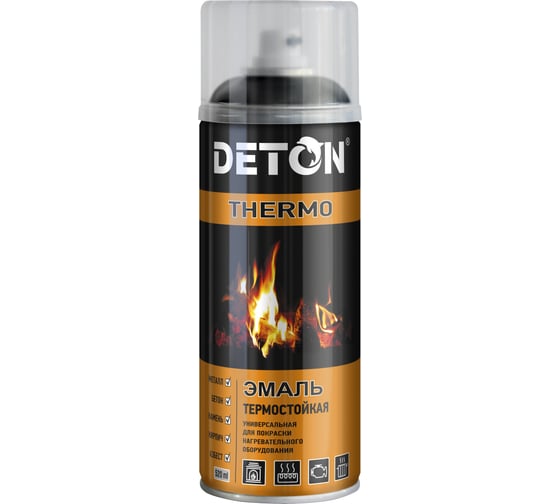 Аэрозольная эмаль Deton термостойкая черная THERMO 520 мл 126943 DTN-A70666