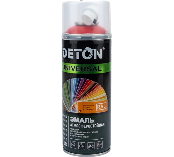 Аэрозольная эмаль Deton универсальная Красный транспортный RAL 3020 UNIVERSAL 520 мл 127057 DTN-A07365