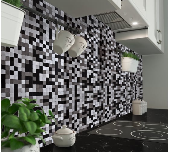 Самоклеящаяся панель, мозаика черно-белая Kleber KLE-TILE04