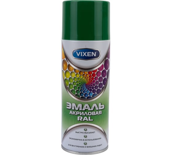 Акриловая эмаль VIXEN лиственно-зеленая RAL 6002, аэрозоль, 520 мл VX36002
