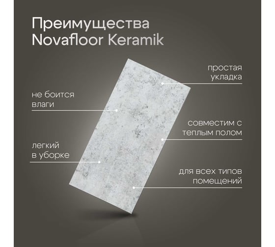 Кварцвиниловая плитка Novafloor Keramik, 2.23 кв.м., 43 класс K-01 Доломит серый
