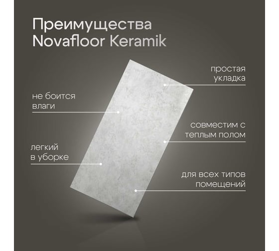 Кварцвиниловая плитка Novafloor Keramik, 2.23  кв.м., 43 класс K-02 Бетон венецианский