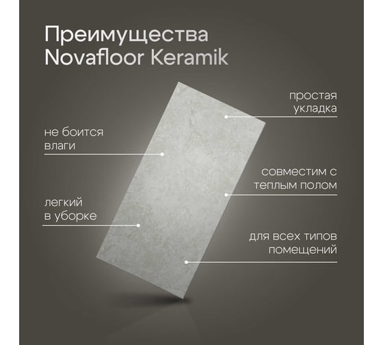 Кварцвиниловая плитка Novafloor Keramik, 2.23 кв.м., 43 класс K-05 Доломит белый