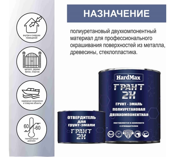 Грунт-эмаль 3 в 1 HardMax ГРАНТ 2К RAL 9016 Сигнальный белый комплект 2,19 кг 4690417100644