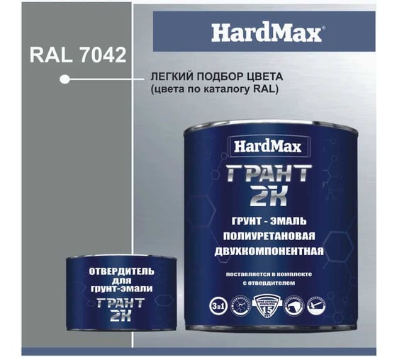 Грунт-эмаль 3 в 1 HardMax ГРАНТ 2К RAL 7042 Сигнально-серый комплект 2,19 кг 4690417100583