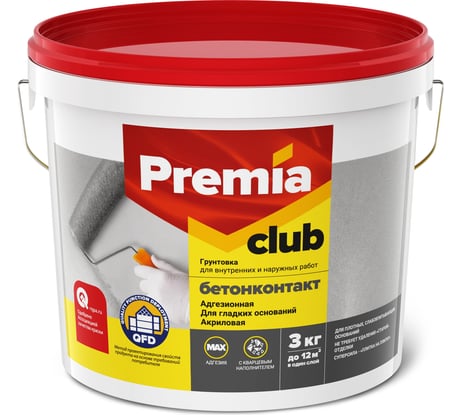 Адгезионная грунтовка PREMIA CLUB бетонконтакт, ведро 3 кг О03927