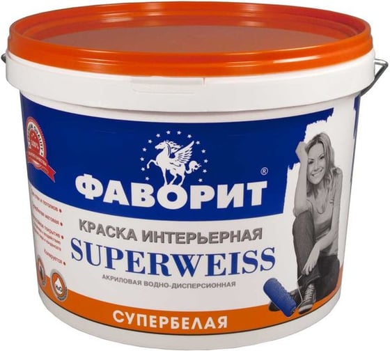 Интерьерная краска ФАВОРИТ ВДАК-20И SUPERWEISS Супербелая, 95% белизны, евроведро 15 кг 80701