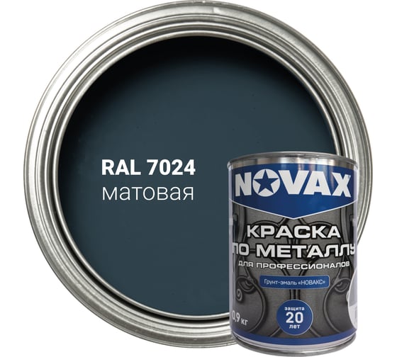 Грунт-эмаль Novax 3 в 1 для профессионалов матовая (1л - 0,9кг) (темно-серый RAL 7024) NP-906 1