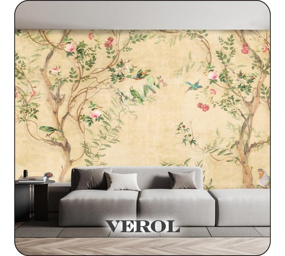 Фотообои Verol 3D на стену флизелиновые Цветы и птицы 600x283 см, 16.98 м2, водостойкие, обои для кухни моющиеся 329-ФФО-05917