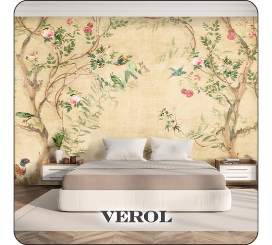 Фотообои Verol 3D на стену флизелиновые Цветы и птицы 500x283 см, 14.15 м2, водостойкие, обои для кухни моющиеся 330-ФФО-05917