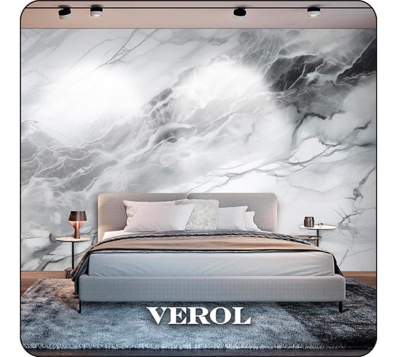 Фотообои Verol 3D на стену флизелиновые Серо-черный мрамор 600x283 см, 16.98 м2, водостойкие, обои для кухни моющиеся 318-ФФО-05920 1