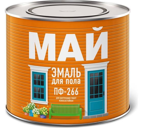 Эмаль для пола МАЙ ПФ-266 желто-коричневая, банка 1,9 кг 205501