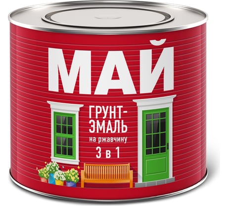 Грунт-эмаль по ржавчине МАЙ 3в1, красная, банка 1,9 кг 205496