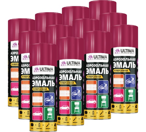 Эмаль аэрозольная универсальная ULTIMA вишневый RAL 3003, 520 мл (1 уп - 12 шт.) ULT023/12
