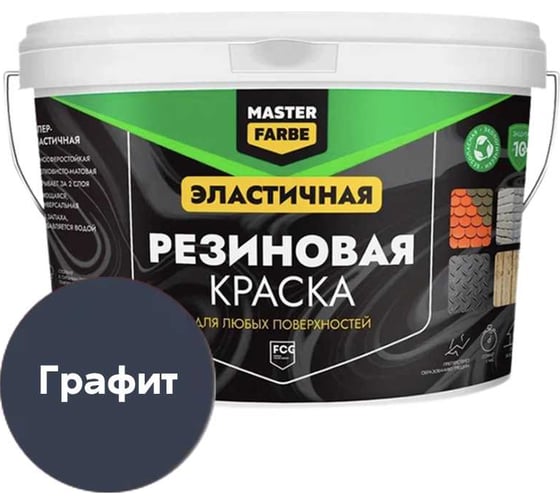 Краска резиновая MASTERFARBE графитовая, 12 кг 4631168416615