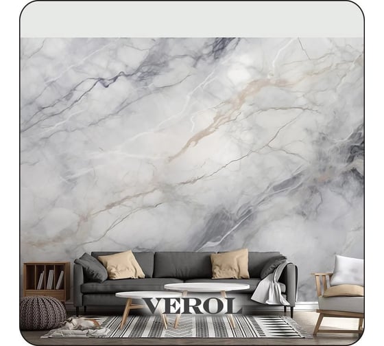 Флизелиновые фотообои Verol 3D на стену Серый мрамор 500x283 см, 14.15 кв. м, водостойкие, обои для кухни, моющиеся 323-ФФО-05919