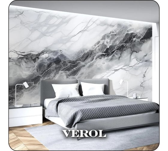 Флизелиновые фотообои Verol 3D на стену Серо-черный мрамор 500x283 см, 14.15 кв. м, водостойкие, обои для кухни, моющиеся 319-ФФО-05920