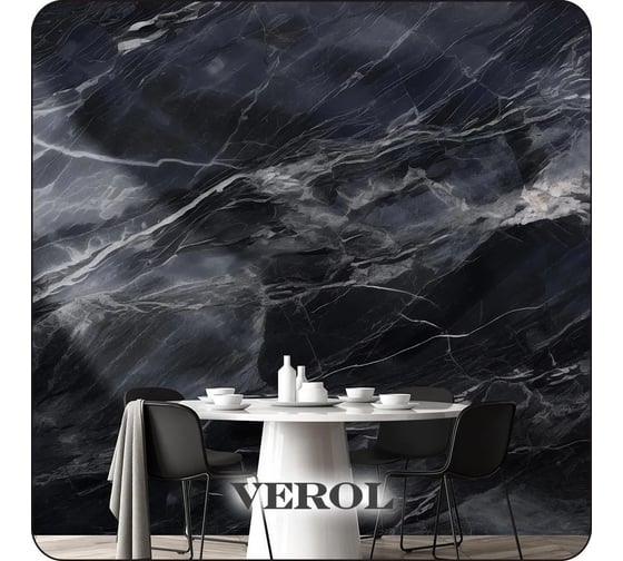 Флизелиновые фотообои Verol 3D на стену "Мрамор черный" 300x283 см, водостойкие, обои для кухни, моющиеся 334-ФФО-05921