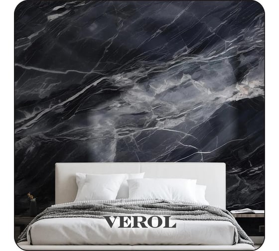 Флизелиновые фотообои Verol 3D на стену "Мрамор черный" 300x283 см, водостойкие, обои для кухни, моющиеся 334-ФФО-05921