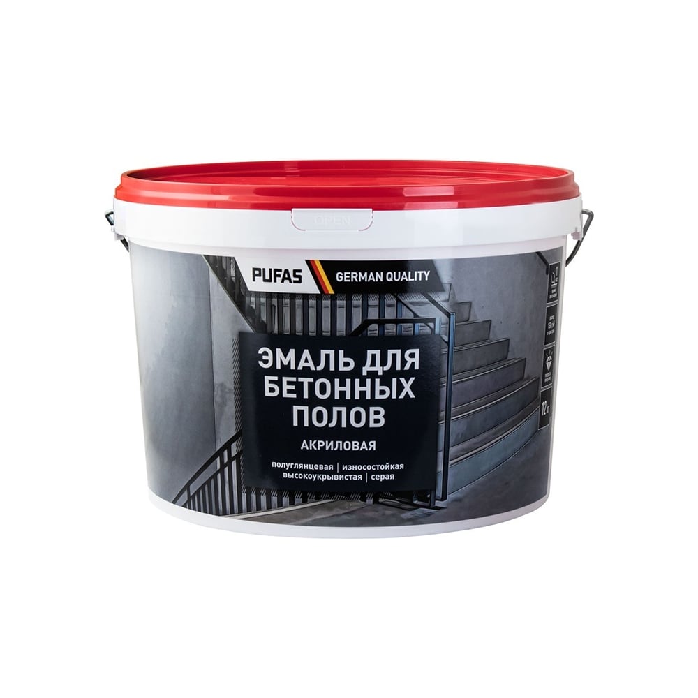 Эмаль акриловая ПУФАС для бетонных полов, полуглянцевая, мороз., серая ...