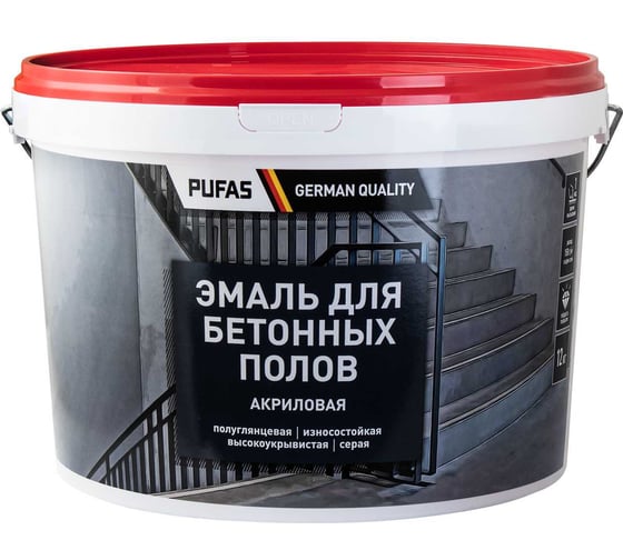 Эмаль акриловая ПУФАС для бетонных полов, полуглянцевая, мороз., серая, 12 кг тов-217193