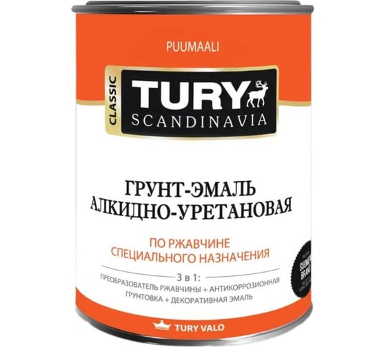 Грунт-эмаль TURY АУ по ржавчине 3 в 1 оранжевая, 20 кг 2006871 1