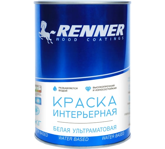 Краска интерьерная для стен и потолков RENNER белая-1кг 1
